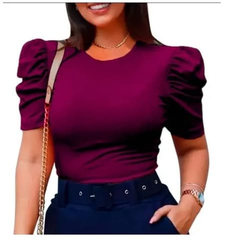 Blusa Princesa Bufante Feminina Poá Blusinha Manga Curta Canelada Moda Verão (Inova Stilo)