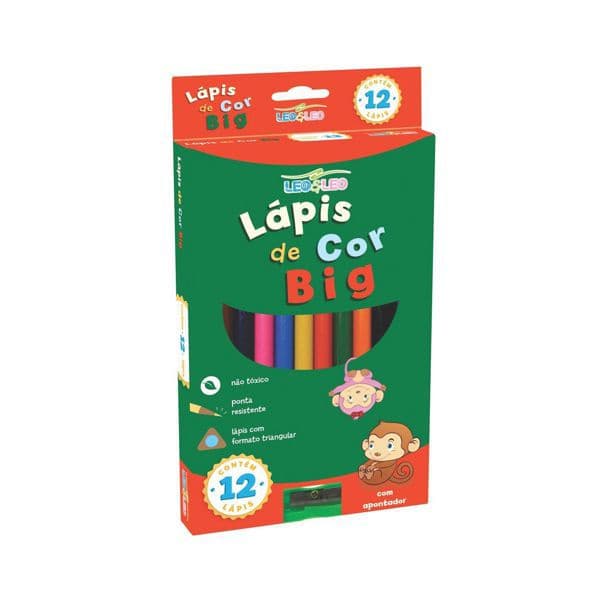Lápis de Cor Jumbo 12 cores Leo Leo Big com Apontador