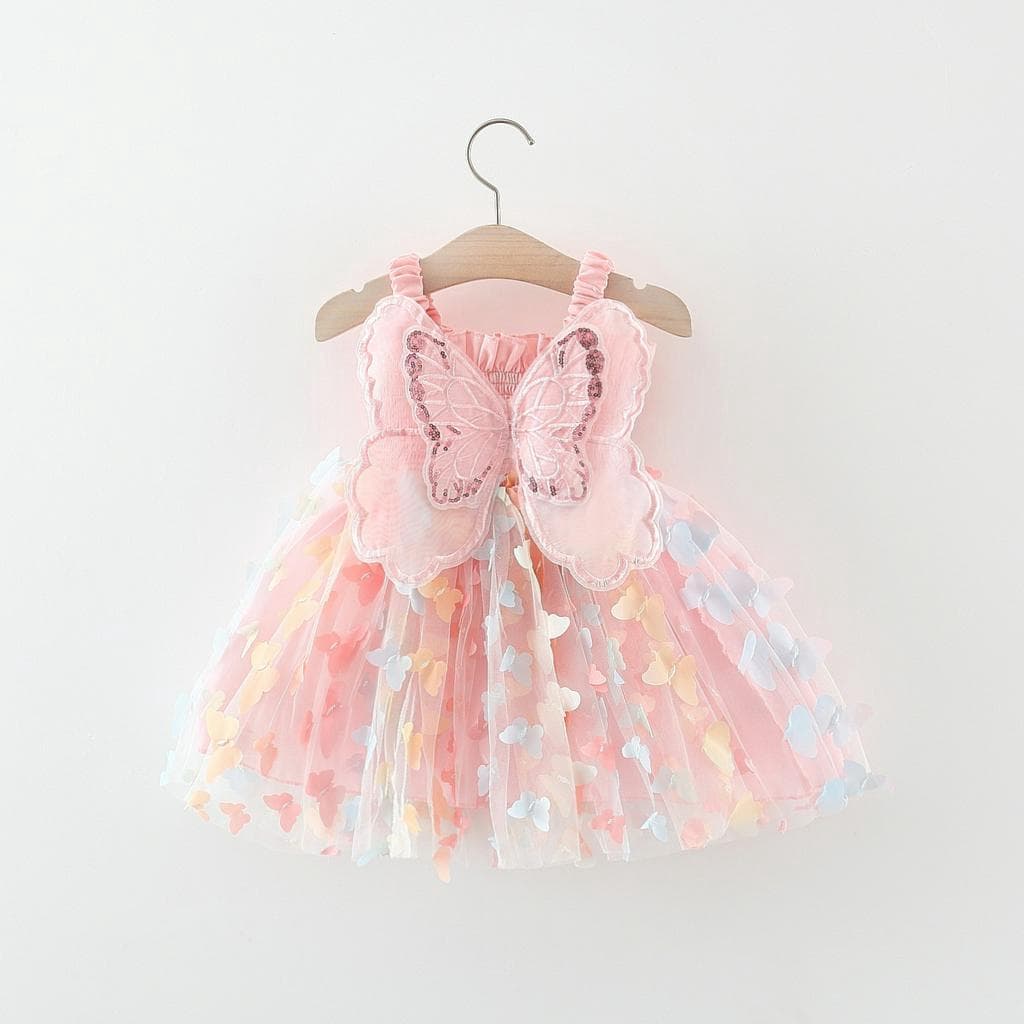 2025 Vestido borboleta para meninas bebê cor-de-rosa vestido de festa princesa 0-3 anos traje de convidada de casamento