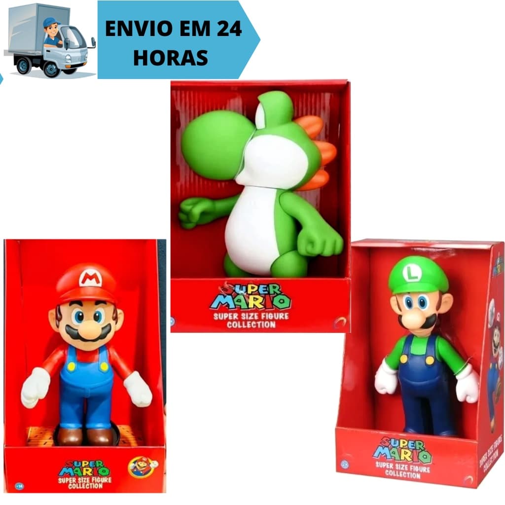 Combo Kit 3 Bonecos Articulados Mario Bros Luigi Yoshi Colecionaveis NoBrand