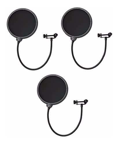 Kit 3 Pop Filter Tela Anti Sopro P/ Microfone Haste Flexível