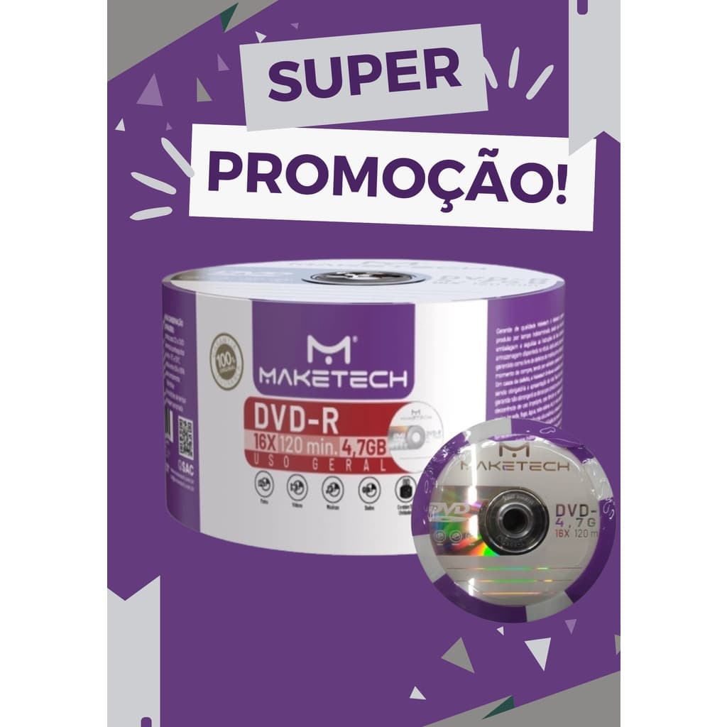 50 Mídia Virgem Dvd-r Maketech Logo 4.7gb 120min