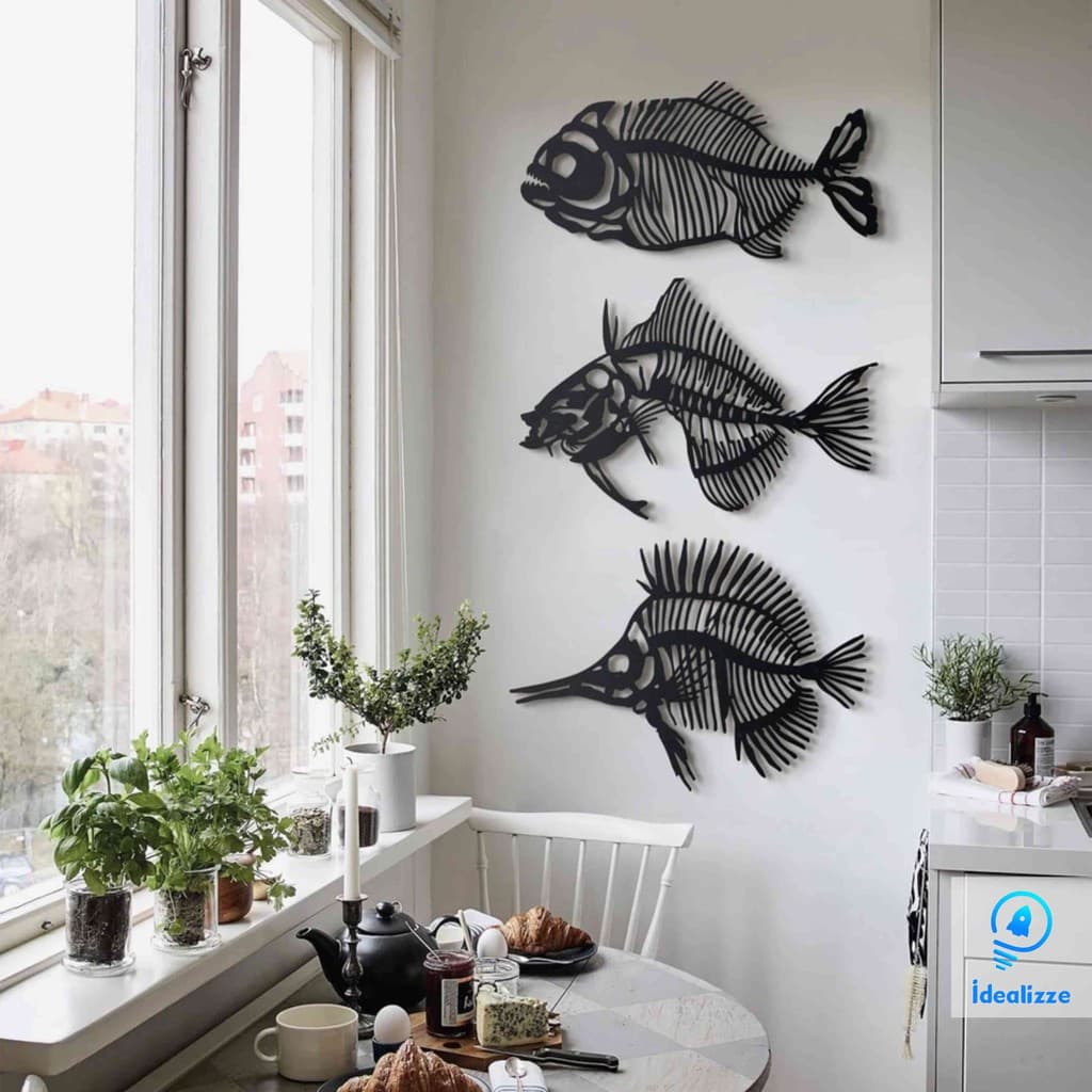 Trio De Quadros Decorativos Peixes Em Mdf