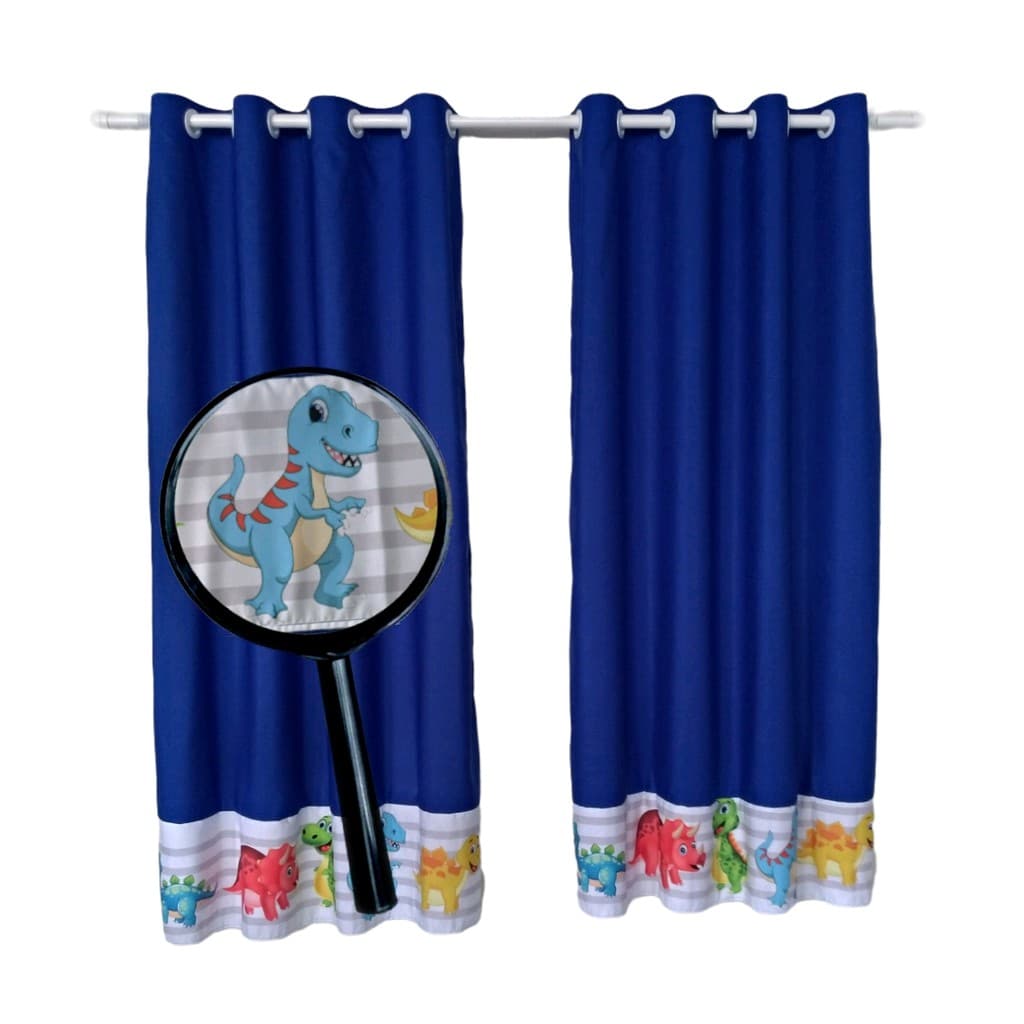 Cortina Dinossauro Azul Royal Quarto de Menino Infantil 2,60 L x 1,70 A