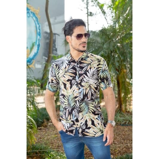 Camisa Florida Masculina Manga Curta Verão Social Slim floral
