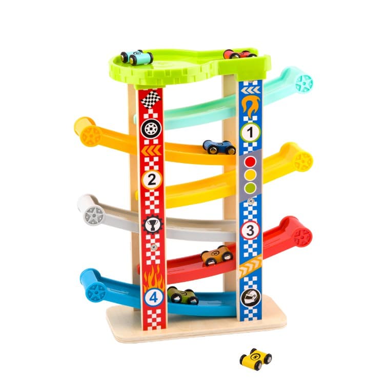 Super Torre Pista Carros Grande 38cm Brinquedo Educativo Madeira Estacionamento Garagem Tooky Toy 3+