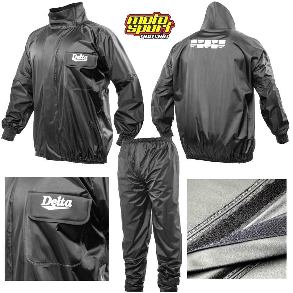 Capa Roupa de Chuva Delta Nylon Moto Motoqueiro Conjunto 100% Impermeável Bolso Externo Interno Premium Motociclista Motoboy