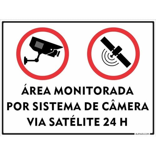 Placa Área Monitorada Sistema Segurança 30x20cm Em Alumínio