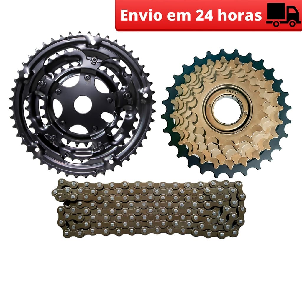 Kit Relação Para Bicicleta Com Marchas 18v/21v 3x 6v/7v Bike MTB Coroa/Corrente/Catraca