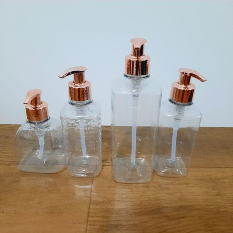 3 Frascos pet (RETANGULARES LISOS MOD. FLEXÍVEL) saboneteira triângulo 250ml,retangular 250ml, craquelado 250ml  ou retangular 500ml com válvula pump saboneteira luxo rosé gold.