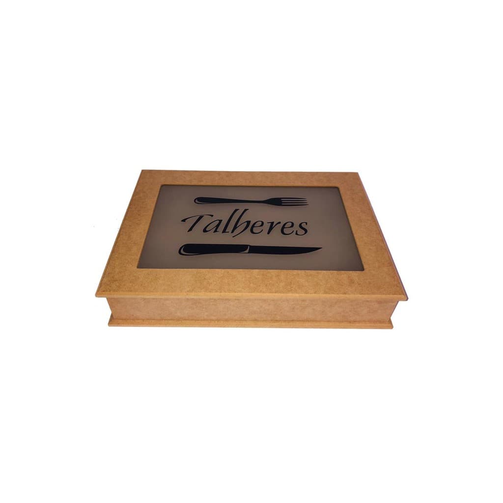AL706 Caixa Porta Talher Com Vidro Jateado mdf organizador cozinha decoração presente