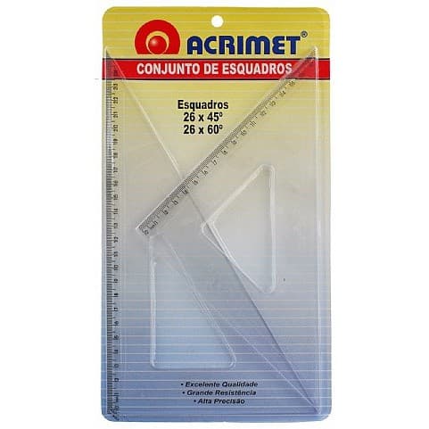 Esquadro Acrimet 568.0 escolar de 45 e 60  graus com 26 cm de comprimento