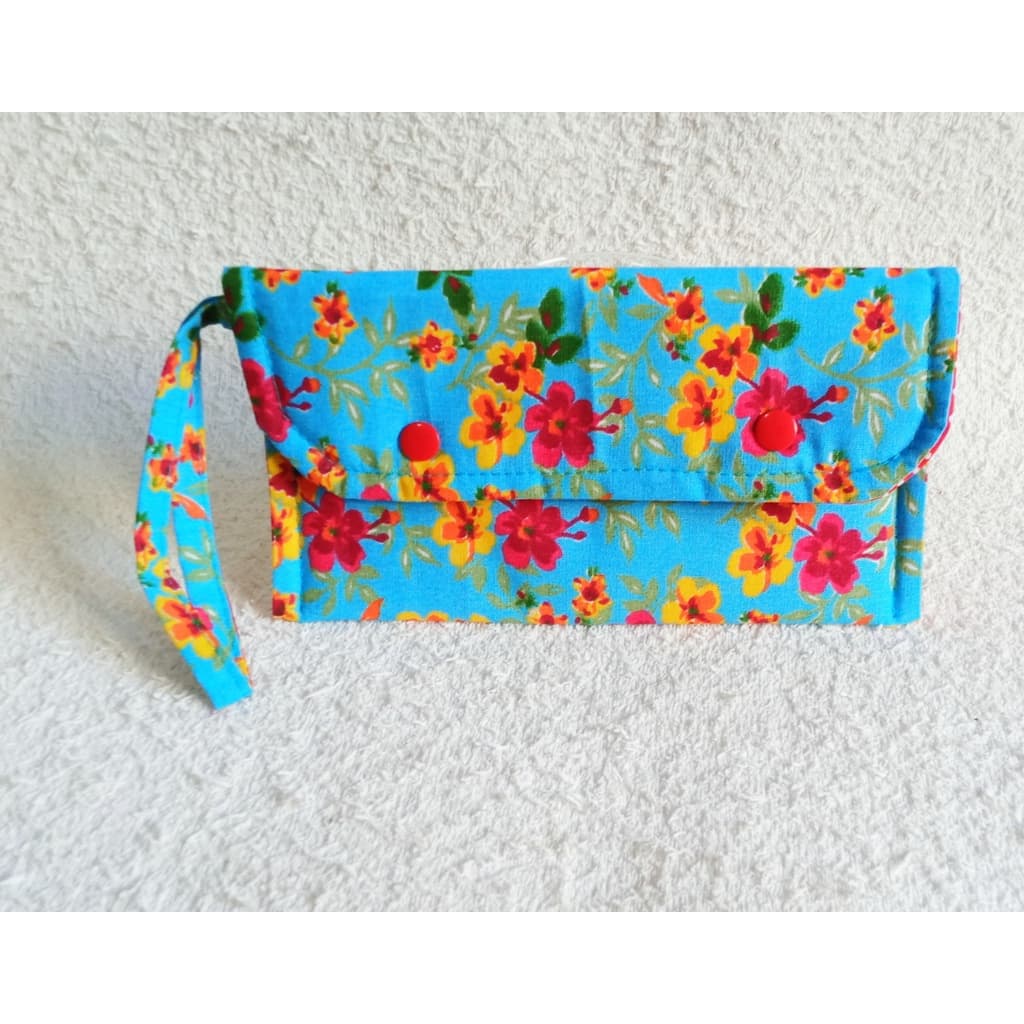 Carteira Feminina Azul Floral - carteira de mão -porta cartão -carteira artesanal