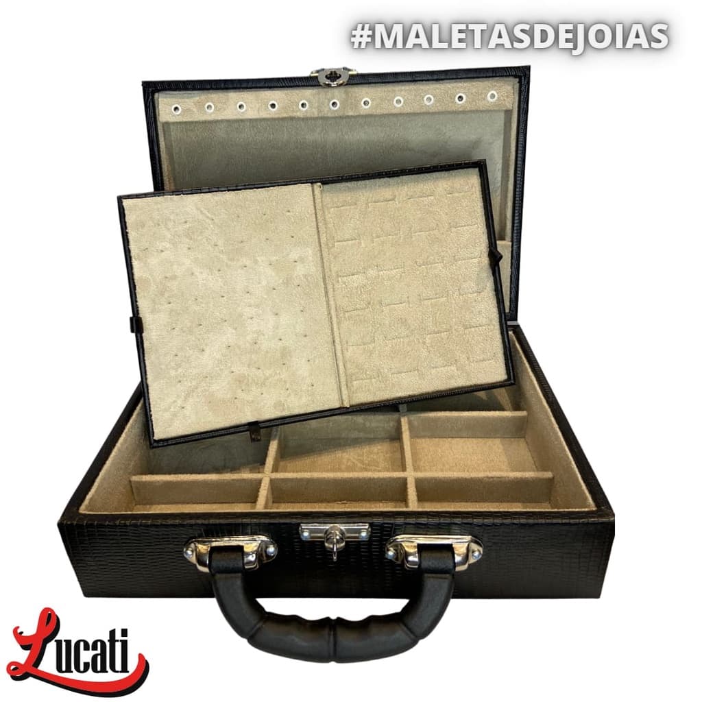 Maleta Mista Porta Joias - G Preto - Joias, maquiagem, acessórios para cabelo