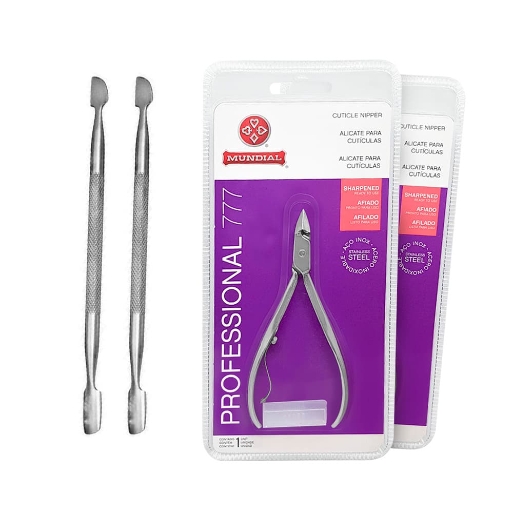 Kit 2 Alicates Mundial 777 Inox Afiado e 2 Espátulas Inox