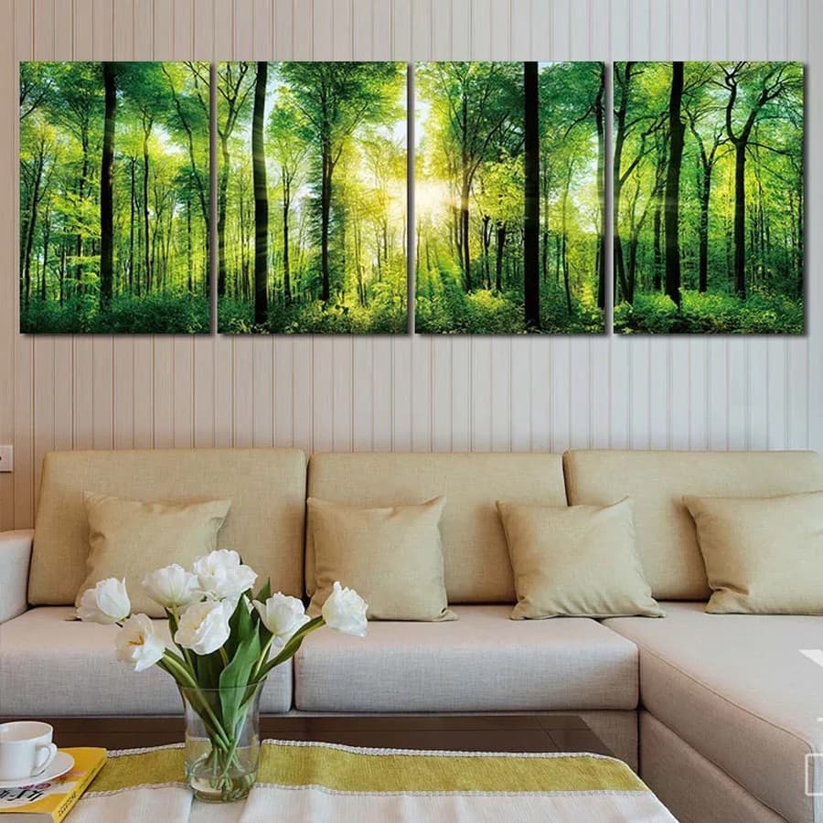 Quadros Decorativo 3 Peças Floresta Arvores Folhas - Sala Quarto Cozinha  Ambientes