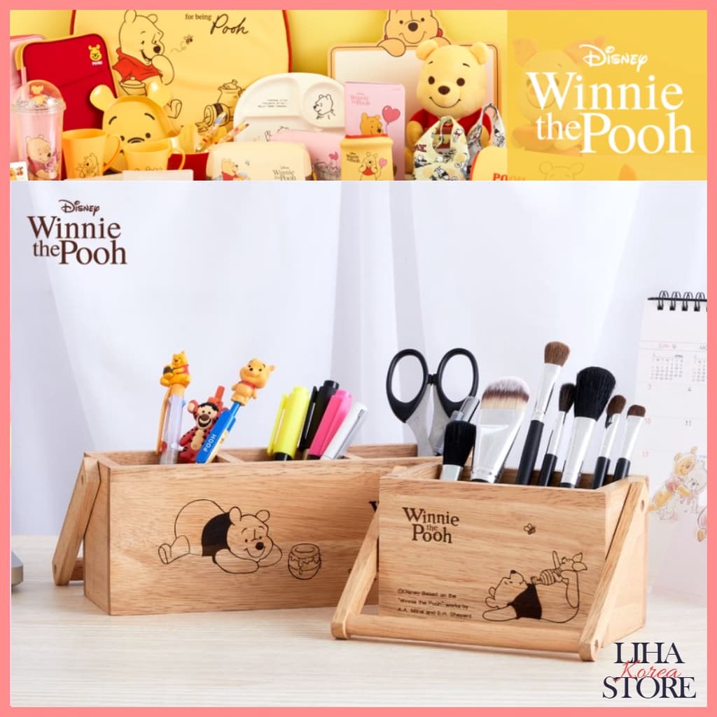 🎈 Daiso Korea x Disney Winnie the Pooh Porta Pincéis De Madeira Canetas_ Armazenamento/Série x Caneta Caixa De , Organiz