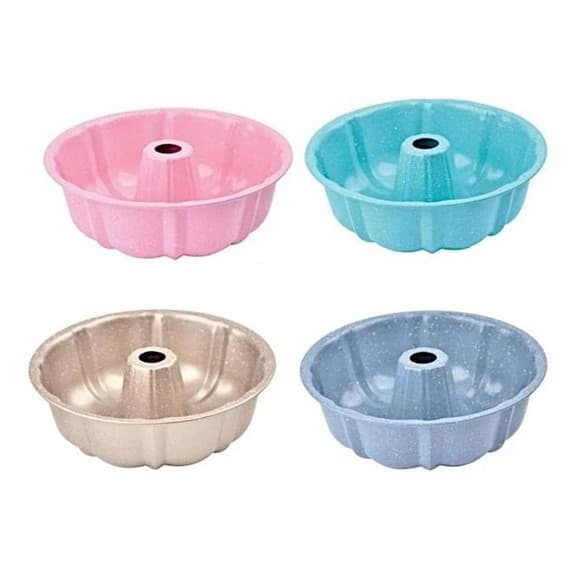 Forma Pudim Bolo Redonda C/ Furo Antiaderente Colorida Verde Cinza