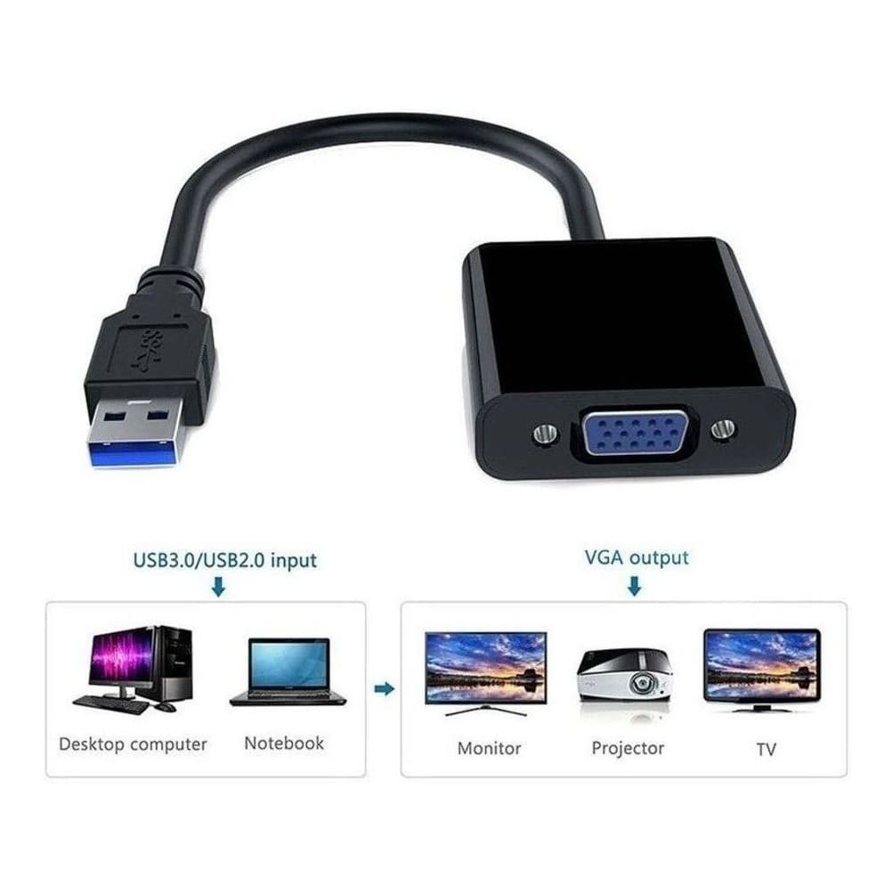 Adaptador Usb 3.0 2.0 Para Vga Full Hd = Clonar Tela Monitor