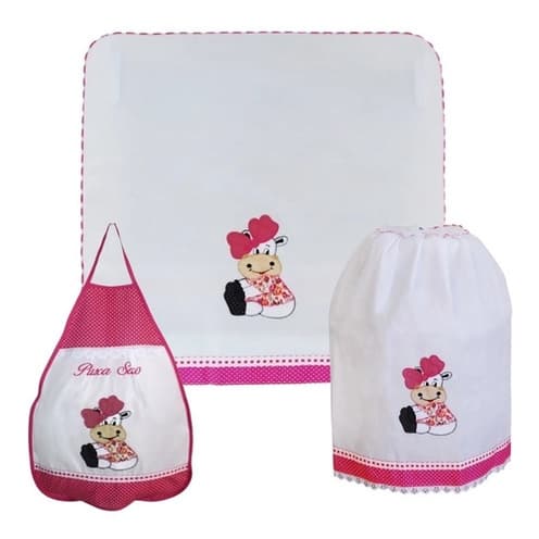 Kit De Cozinha Bordado: Botijão, Puxa Saco E Capa P/ 4 Bocas