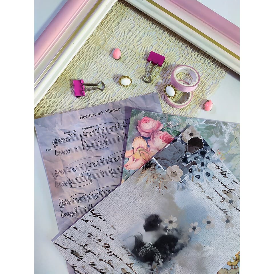Kit de 19 papéis para Colagem A6 - Bullet Journal - Vintage - scrapbook- diário - Papelaria Fofa