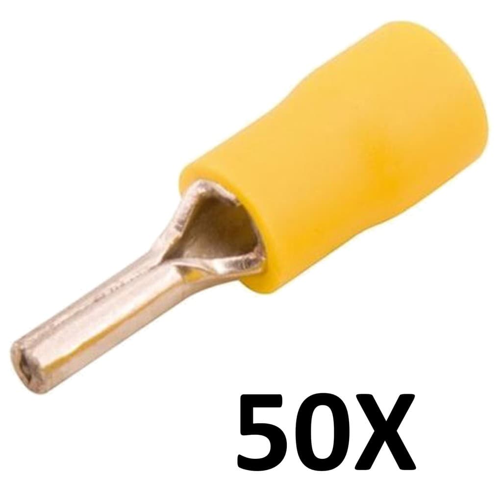 50X Terminal Pre Isolado Pino 4mm A 6mm Amarelo Ptv5.5-13 (Pacote c/50pçs)