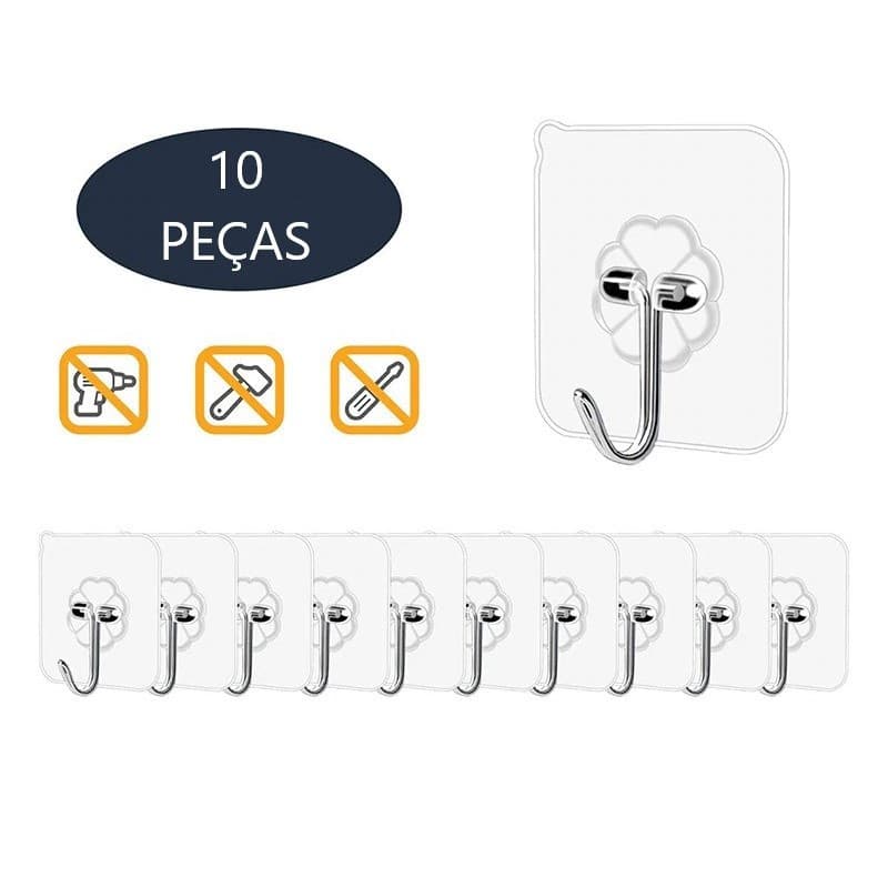 10 Ganchos Adesivo Vassoura Utensílios Multiuso Casa Gancho Dupla Face