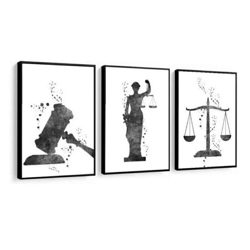 Quadro Decorativo 03 Peças Direito Justiça Escritório  Advogado Quarto Sala