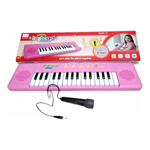 Brinquedo Teclado Piano Infantil 32 Teclas Com Microfone (Rosa)