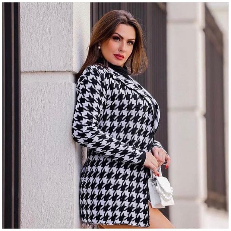 Casaco feminino tipo cardigan estampa Pied pole kimono de frio, tamanho unico 36-40, comprimento 70 cm , .