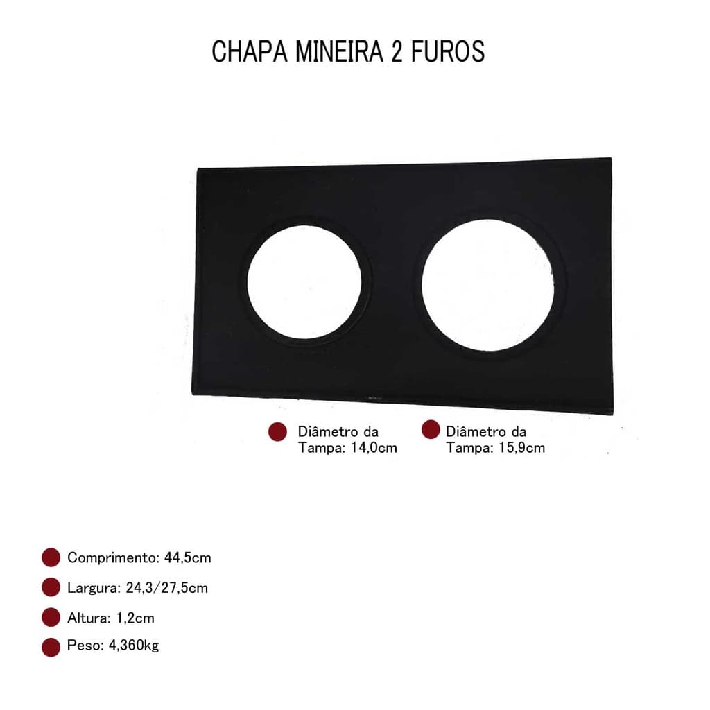 CHAPA FOGAO MINEIRA 2 FUROS SEM TAMPA