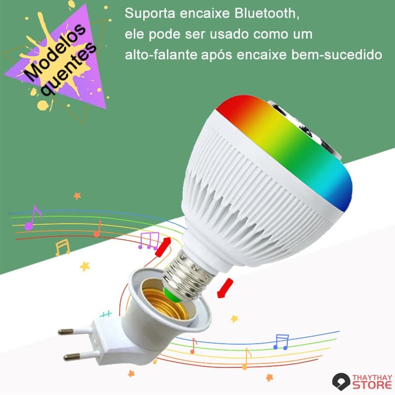 lâmpada bluetooth led com som e controle de controle