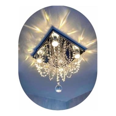 Lustre de Cristal K9 Legítimo 30x30cm Inox Espelhado 4 LEDs GU10 Bivolt para Teto Comum ou Gesso