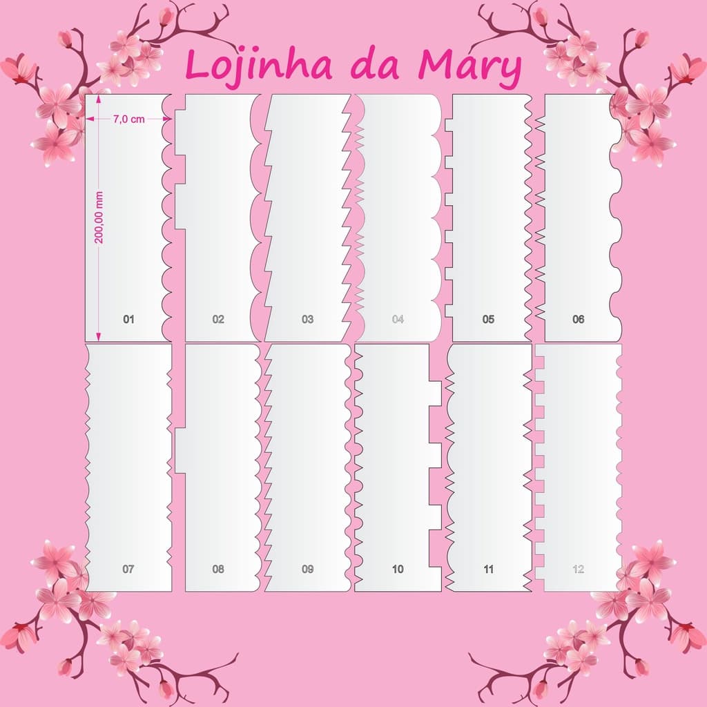 Espatulas de bolo kit 12 pc 20x7cm, espátula para alisar Bolo de acrílico, decoração de bolo