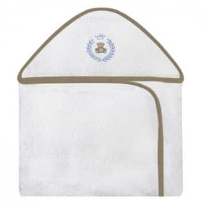 Toalha Com Capuz Bordada Urso Thed Azul Forrada Com Tecido Toalha Fralda 100% Algodão
