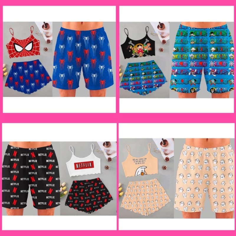 kit casal pijamas roupas de dormir baby doll personalizado sale melancia macaco coelho stitch