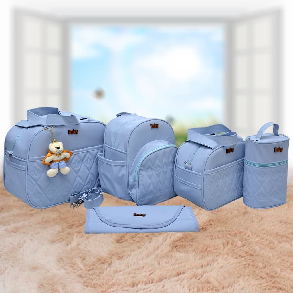 Kit bolsa/Mochila maternidade masculino bebê menino5 peças luxo gestante completo