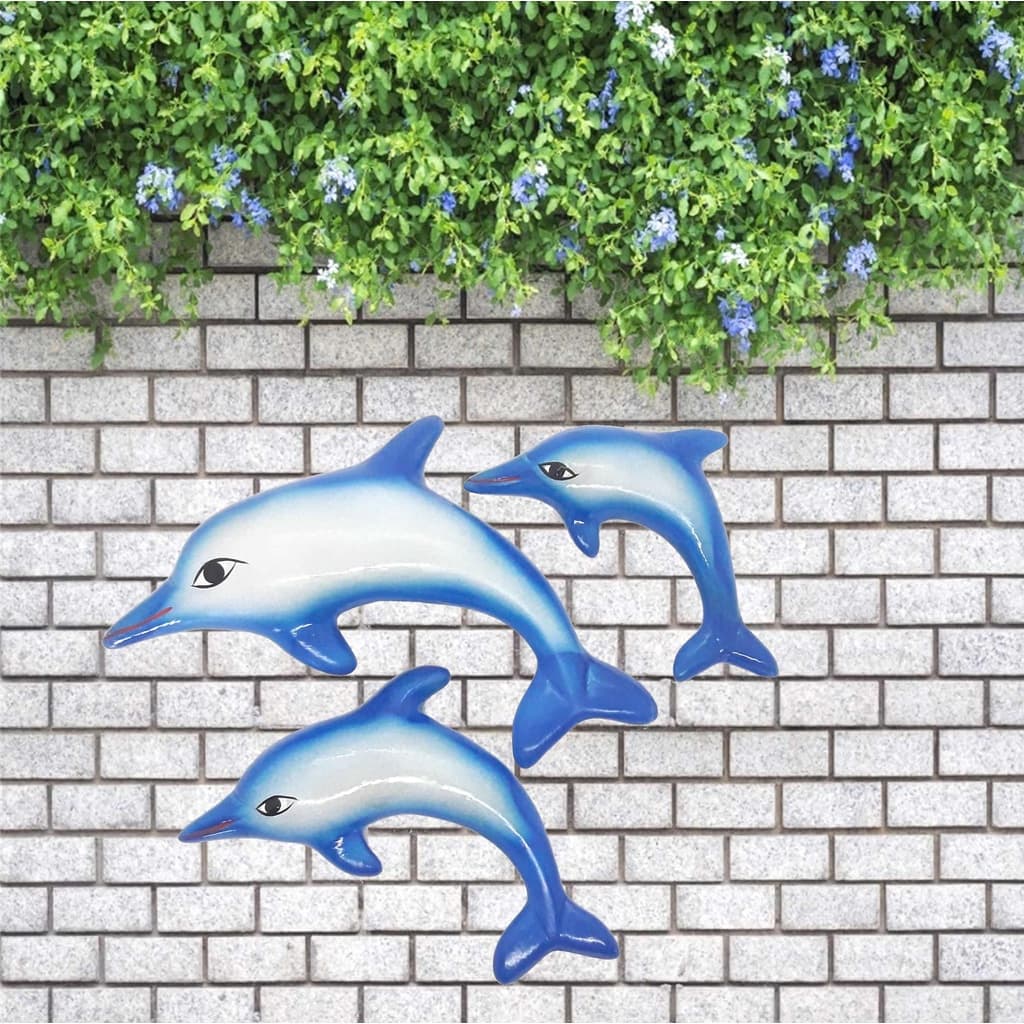 Enfeite De Jardim 3 Golfinhos De Parede Para Decorar