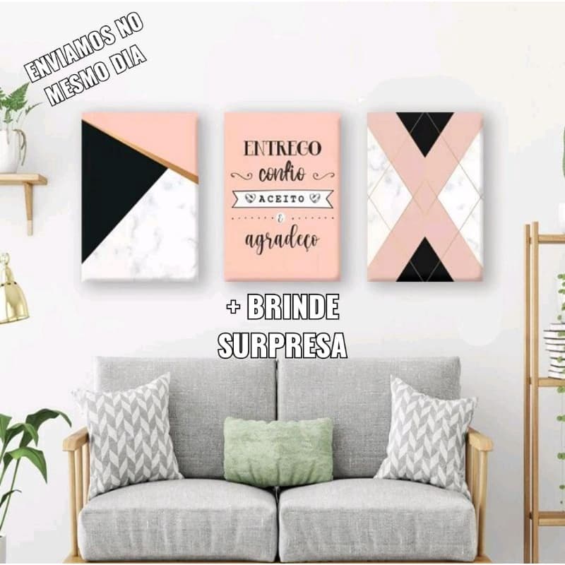 Kit quadrinhos quadros entrego confio aceito agradeço abstrato geométrico decoração sala quarto promoção