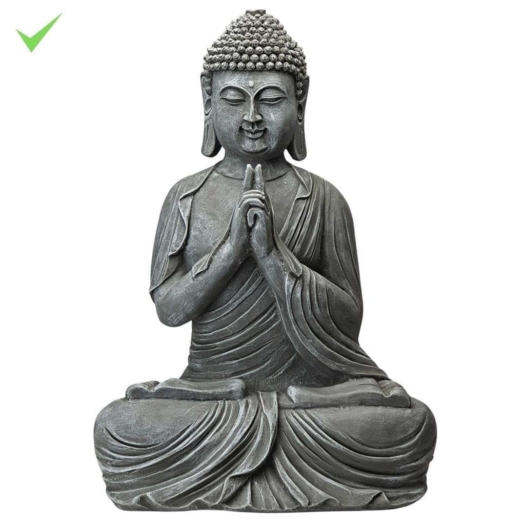 Estatua Buda Tibtano Orando Cinza Concreto Zen Resina 46cm