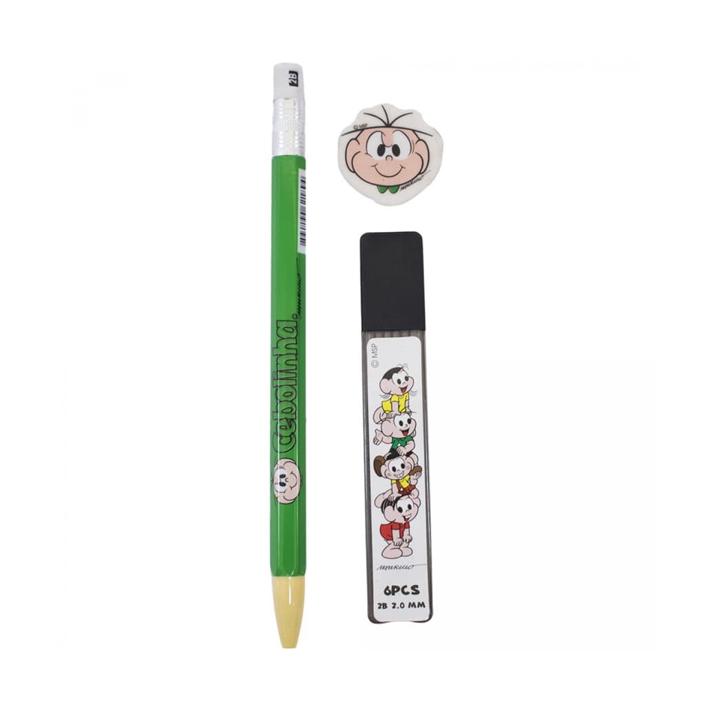 Kit Cebolinha Lapiseira 2mm Borracha Grafite Turma Da Mônica