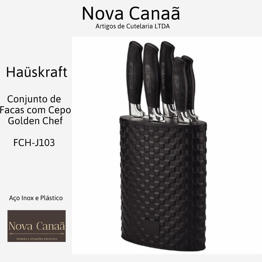 Conjunto De Facas Com Cepo - Golden Chef 5 Facas E 1 Cepo - Haüskraft