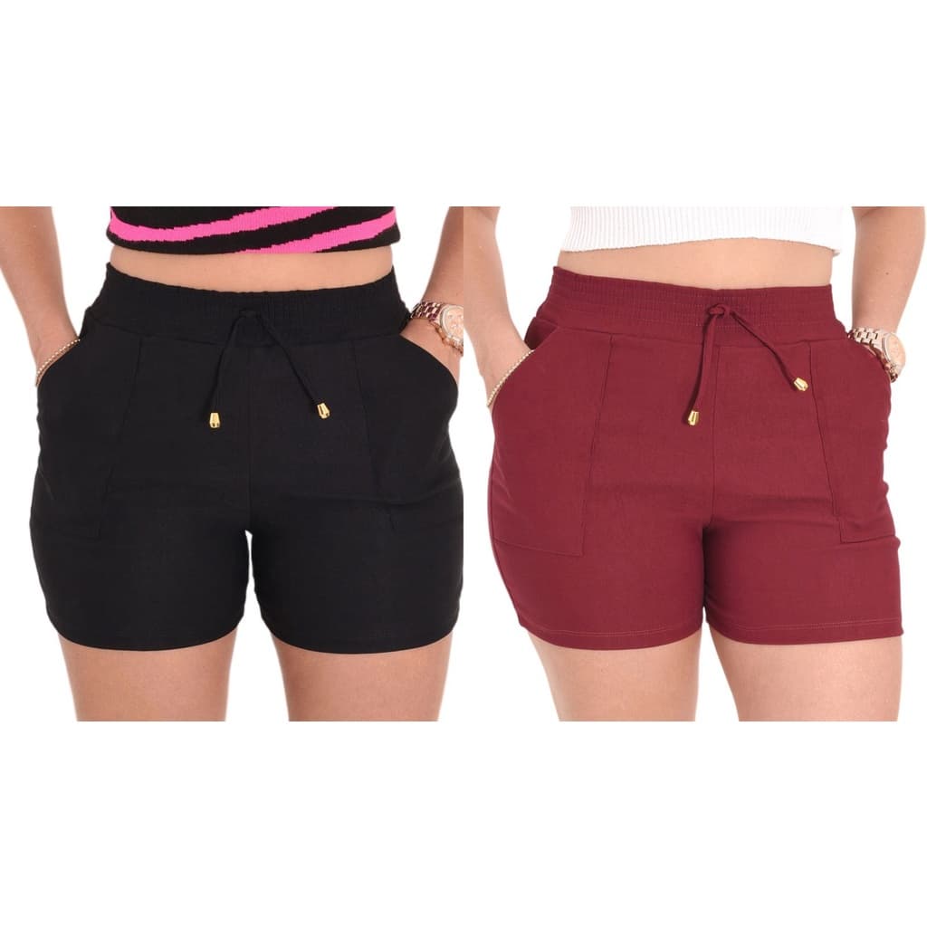kit 2 Shorts Curto Feminino Básico Bolsos Elastano