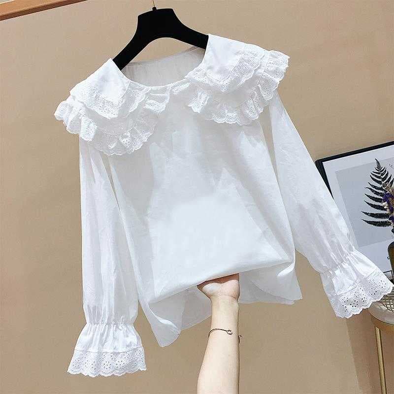 Camisa Pequena De Renda Fresca Com Gola De Bebê , Temporada 2020 , Estilo Ocidental , Branca De Fundo , top De Fada Femi