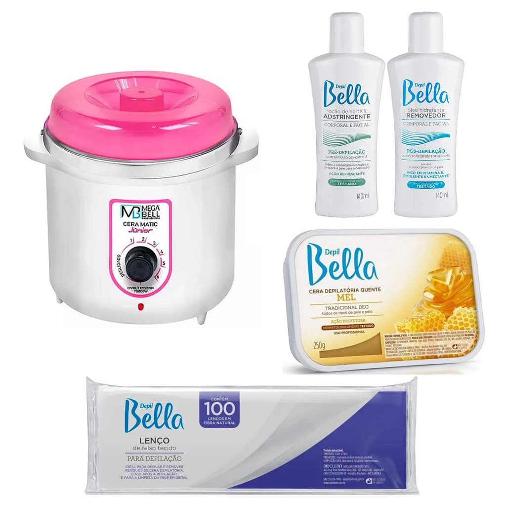 Kit Depilação Cera Termocera 400g Panela Elétrica Mega Bell
