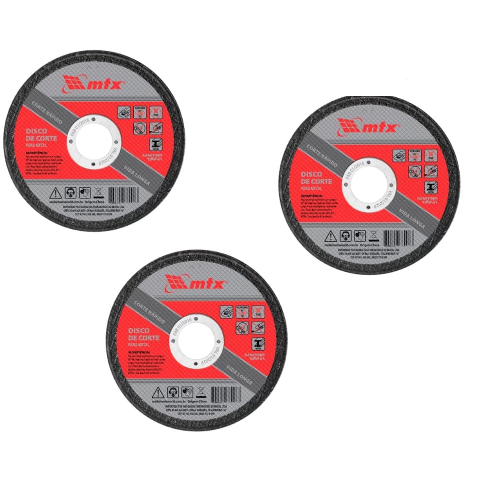 Disco de Corte metal / Ferro  MTX 115X1,6X22mm KIT C 3 Unid.