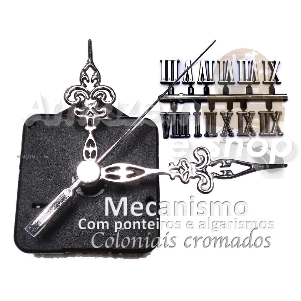 Kit Maquina De Relogio + Numeros Romanos + Ponteiros Prata