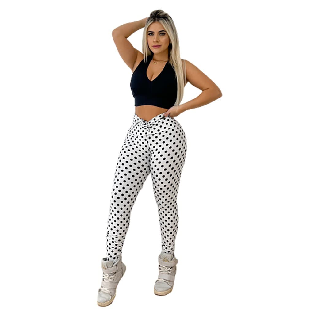 Conjunto Com Calça Leg Cordinha + Top Poa Roupa Para Academia