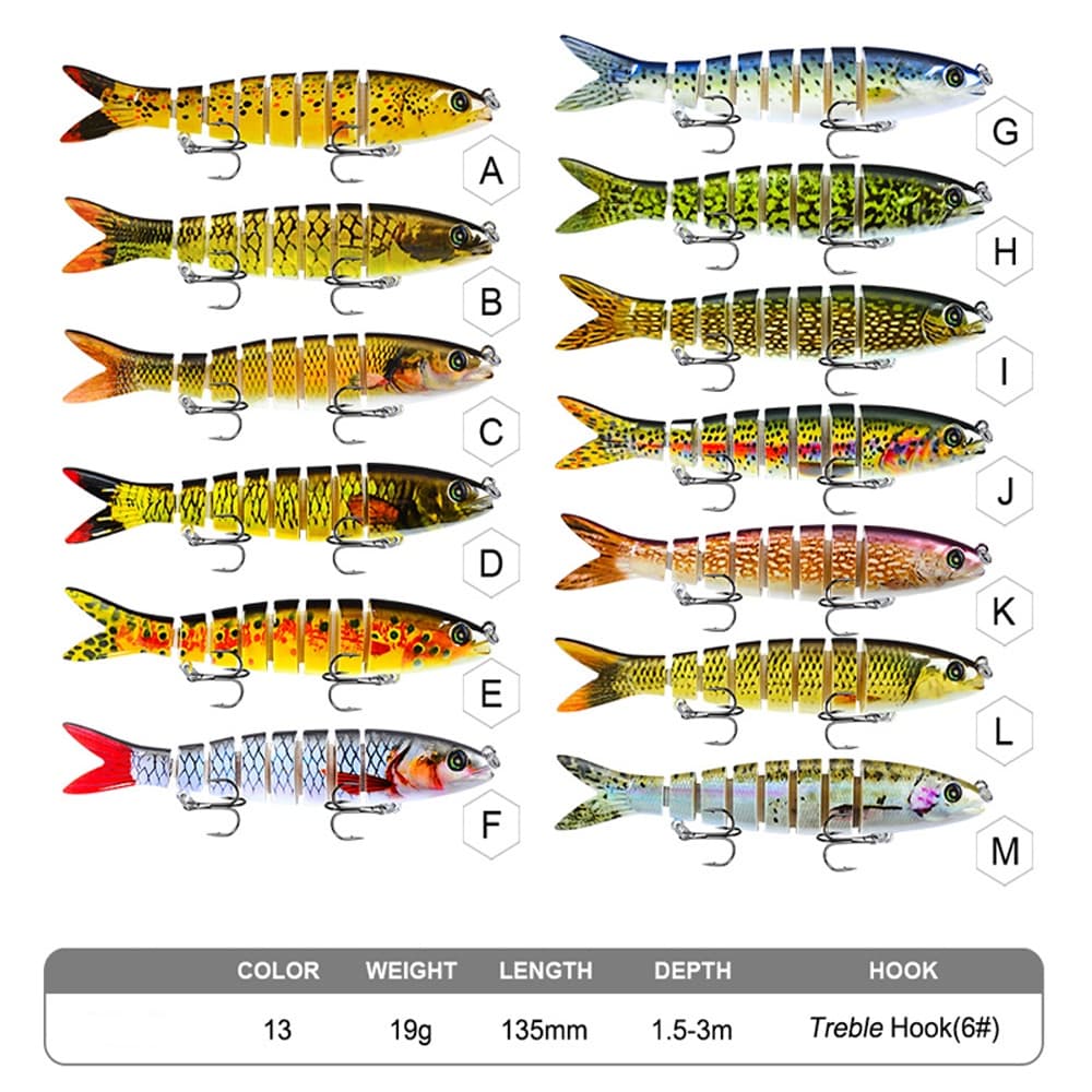 13,28cm Isca Artificial 12 Cores Multi-Segment 19g Plástica Dura Peixe Com Nó