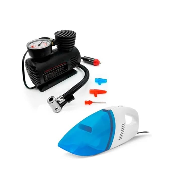 Mini Compressor Ar 12v 300 Psi + Aspirador De Pó Automotivo